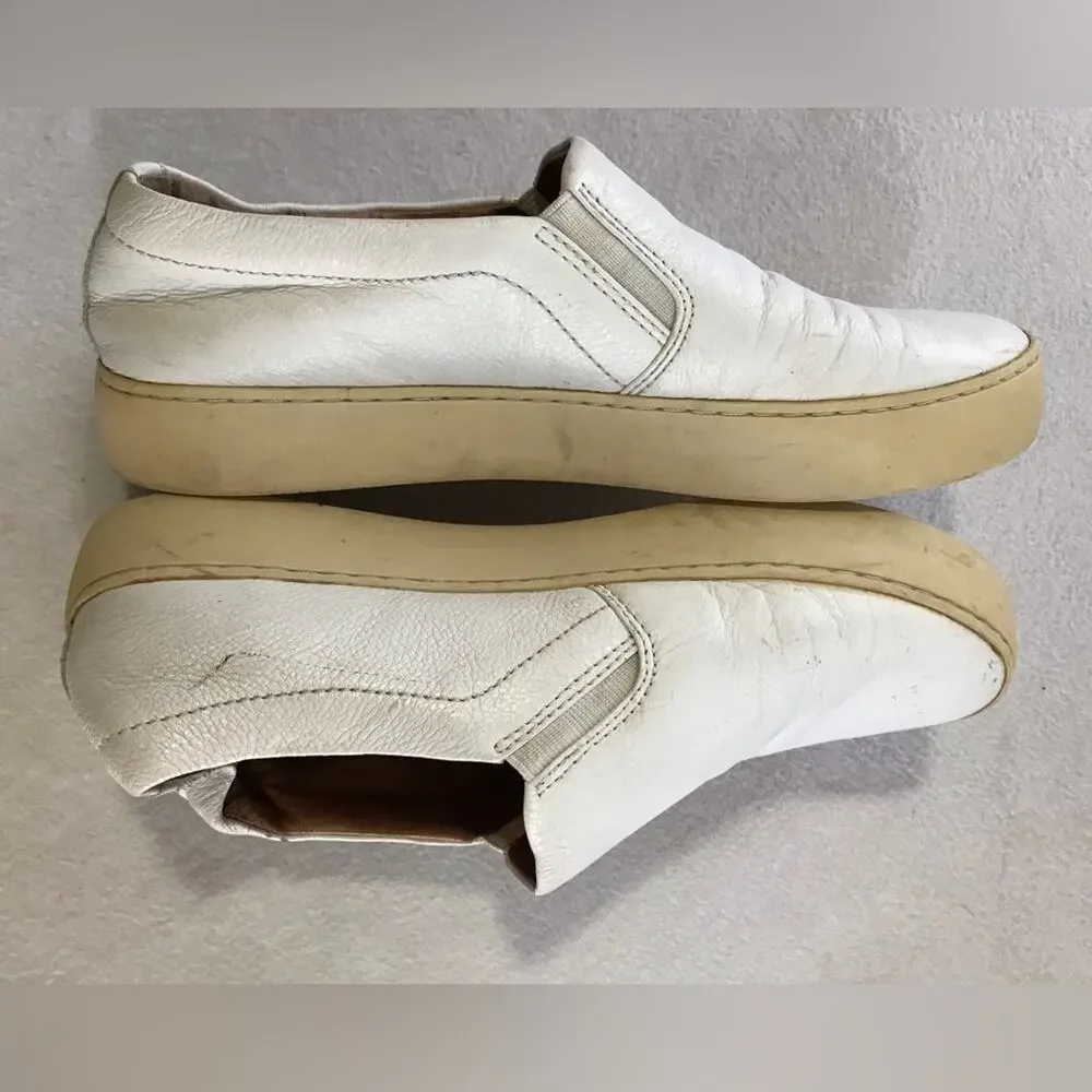 Frye womens 8 white leather slip on loafers sneakers casual athleisure minimal